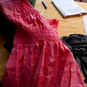 Hot pink cotton embroidered dress, size Women's M